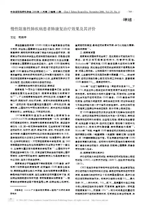 慢性阻塞性肺疾病患者肺康复治疗效果及其评价