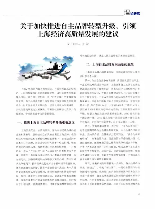 关于加快推进自主品牌转型升级、引领上海经济高质量发展的建议