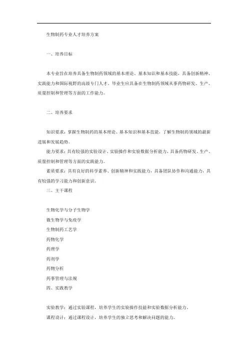 生物制药专业人才培养方案