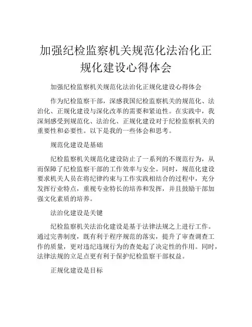 加强纪检监察机关规范化法治化正规化建设心得体会