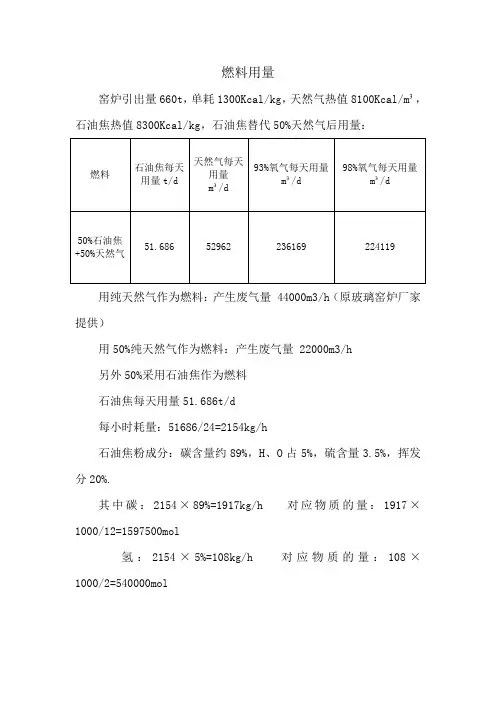 烟气量计算(玻璃窑炉)