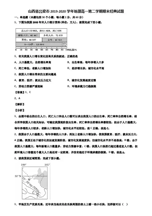 山西省吕梁市2019-2020学年地理高一第二学期期末经典试题含解析