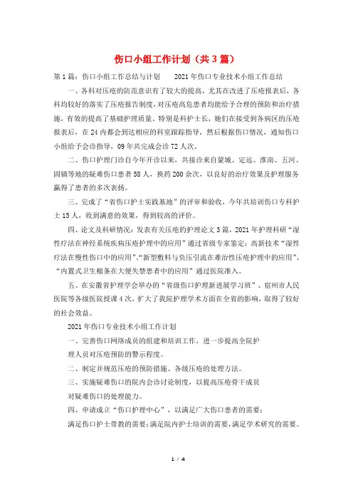伤口小组工作计划(共3篇)