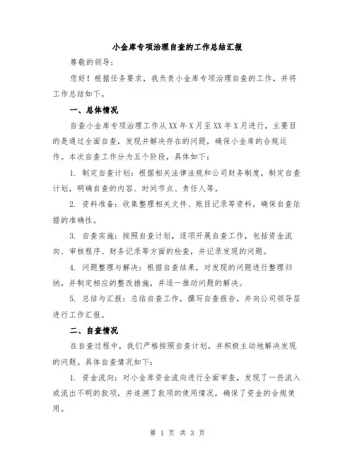 小金库专项治理自查的工作总结汇报