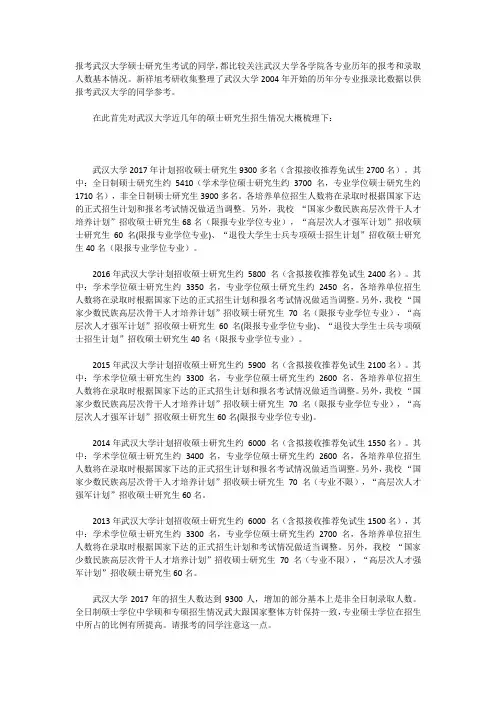 武汉大学考研报录比(2017-2005)历年报录情况统计汇总