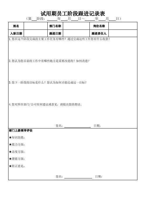 新员工试用期阶段跟进记录表