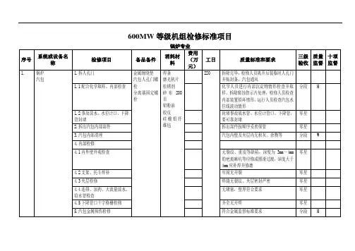 600MW等级机组检修标准项目