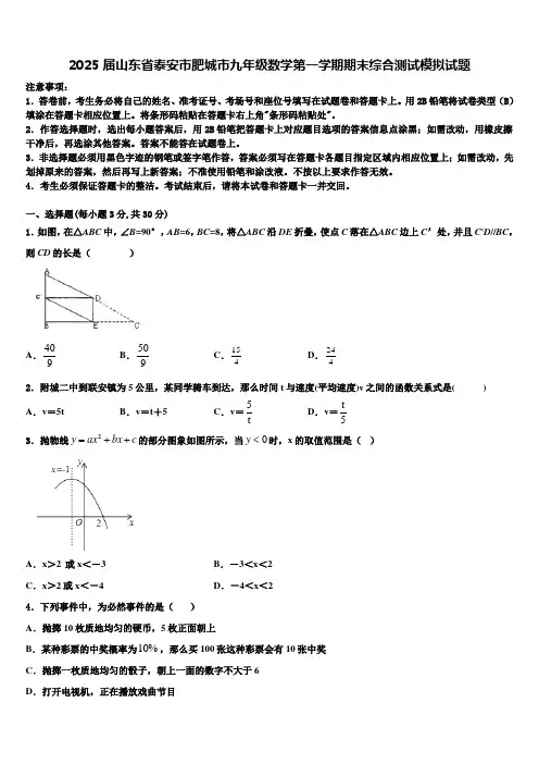 2025届山东省泰安市肥城市九年级数学第一学期期末综合测试模拟试题含解析