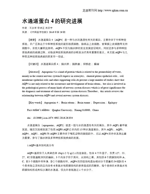 水通道蛋白4的研究进展