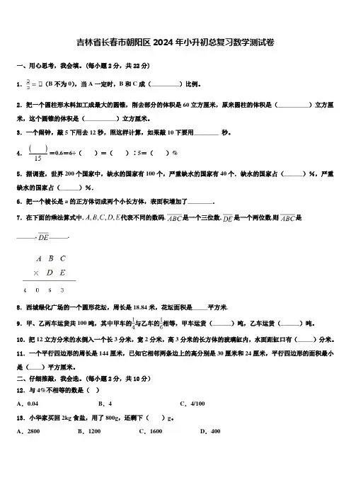 吉林省长春市朝阳区2024年小升初总复习数学测试卷含解析