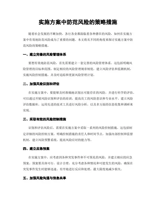 实施方案中防范风险的策略措施