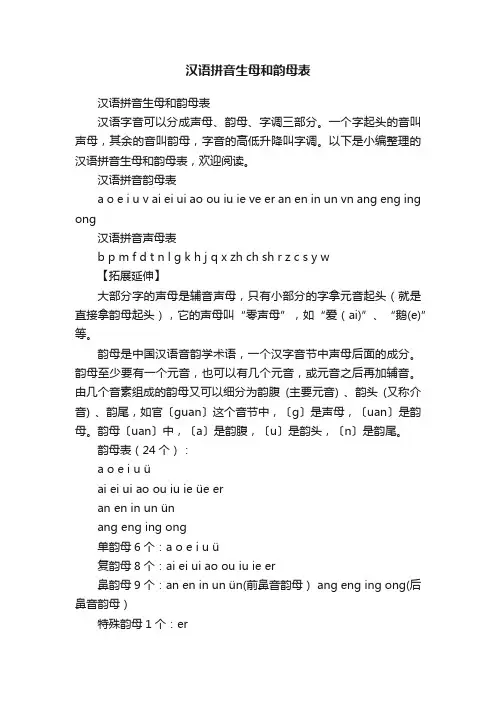 汉语拼音生母和韵母表
