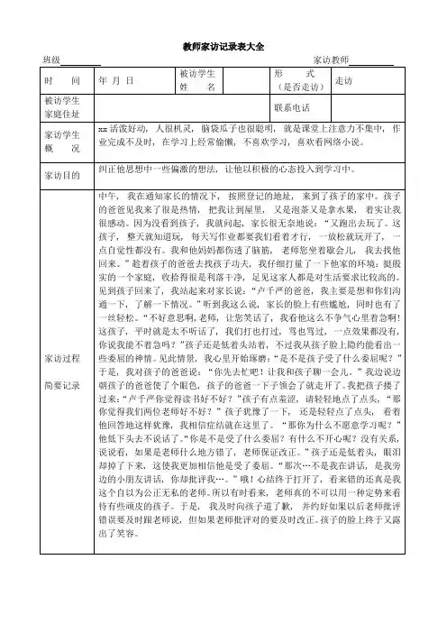 教师家访记录表大全