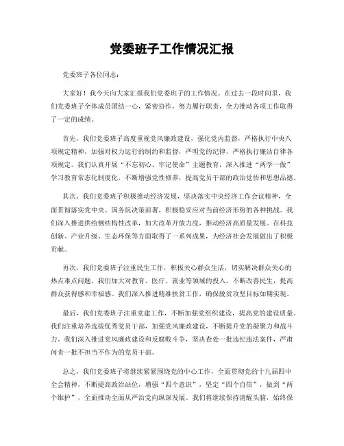 党委班子工作情况汇报