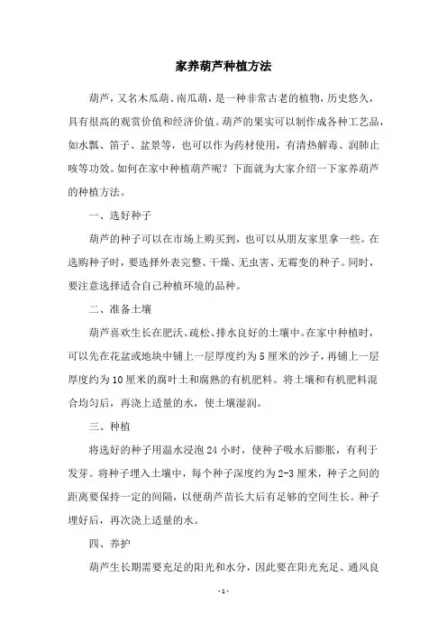 家养葫芦种植方法