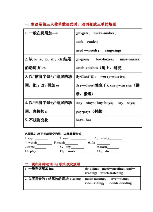 动词的三单、现分、过去式的变化规则