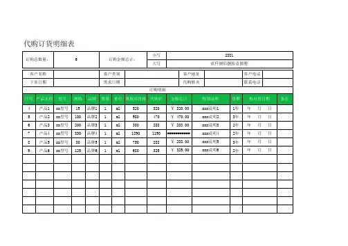 代购订货明细表Excel模板