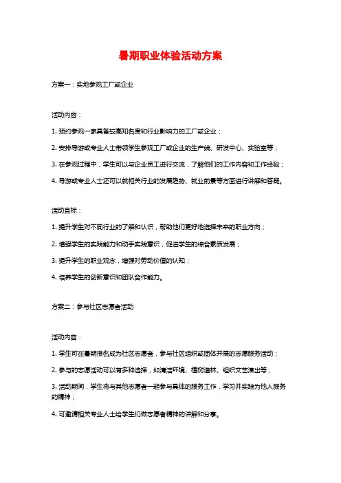 暑期职业体验活动方案