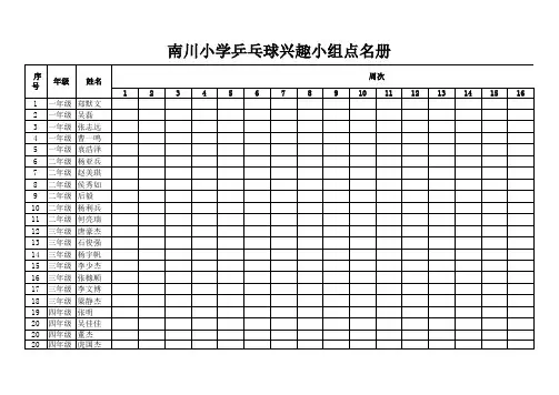 乒乓球兴趣小组点名册