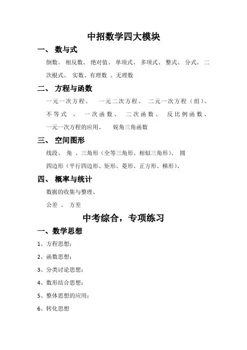 中招数学四大模块