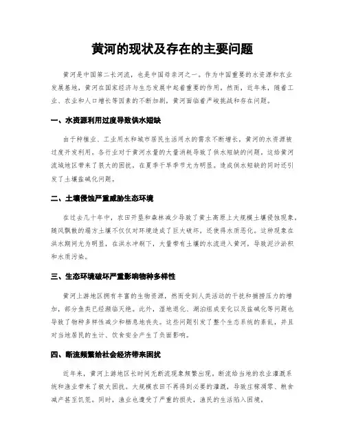 黄河的现状及存在的主要问题