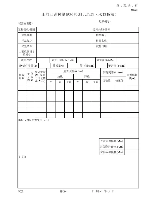10.土的回弹模量试验检测记录表(承载板法)