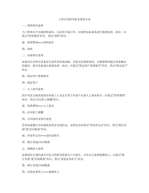 工程合同损失账务处理分录