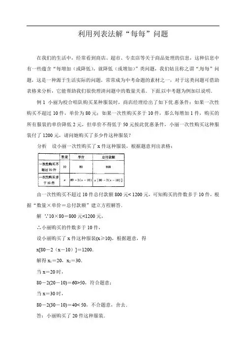 2021中考数学复习微专题《利用列表法解“每每”问题》