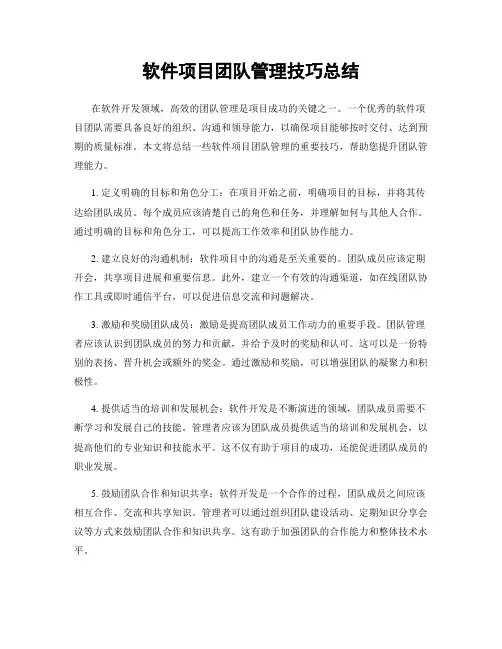 软件项目团队管理技巧总结