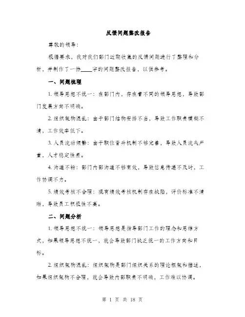 反馈问题整改报告（五篇）
