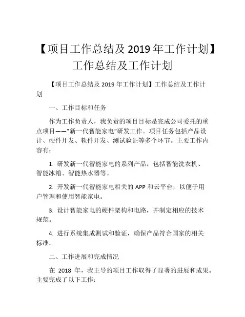 【项目工作总结及2019年工作计划】工作总结及工作计划 (2)