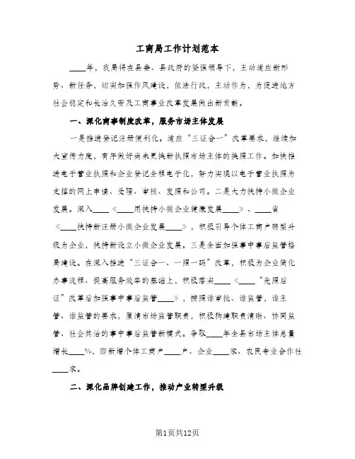 工商局工作计划范本(三篇)