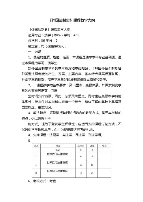 《外国法制史》课程教学大纲