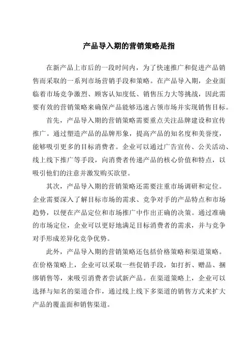 产品导入期的营销策略是指