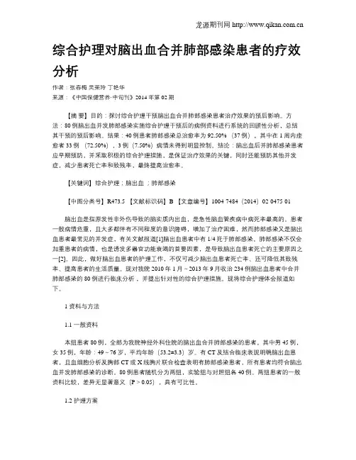综合护理对脑出血合并肺部感染患者的疗效分析