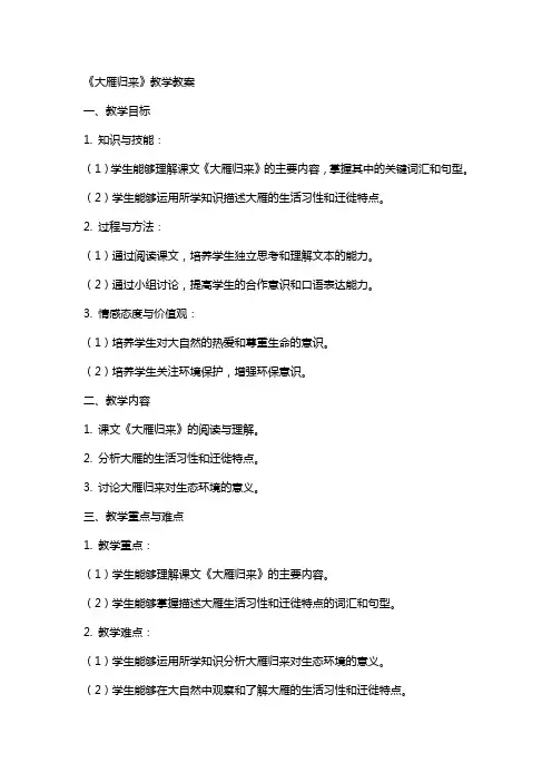 《大雁归来》教学教案
