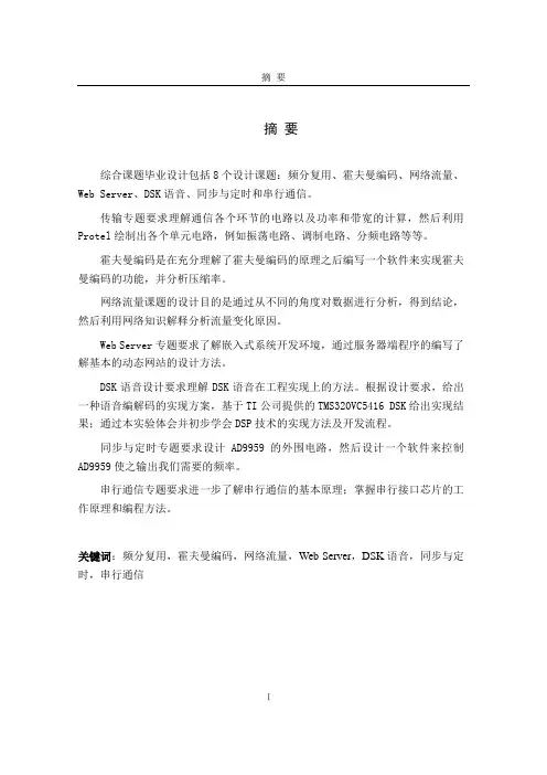 毕业设计113频分复用、霍夫曼编码、网络流量、Web Server、DSK语音、同步与定时和串行通信系统设计