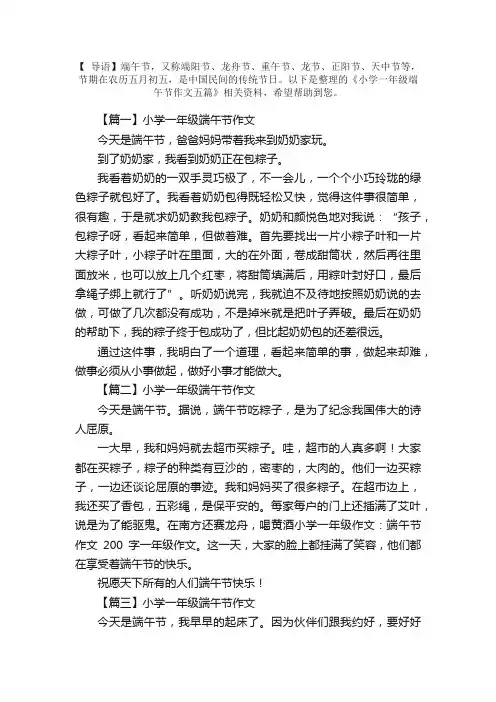 小学一年级端午节作文五篇