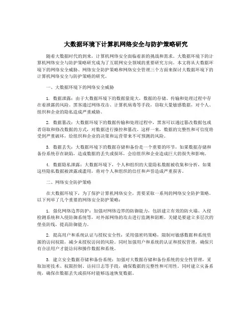 大数据环境下计算机网络安全与防护策略研究