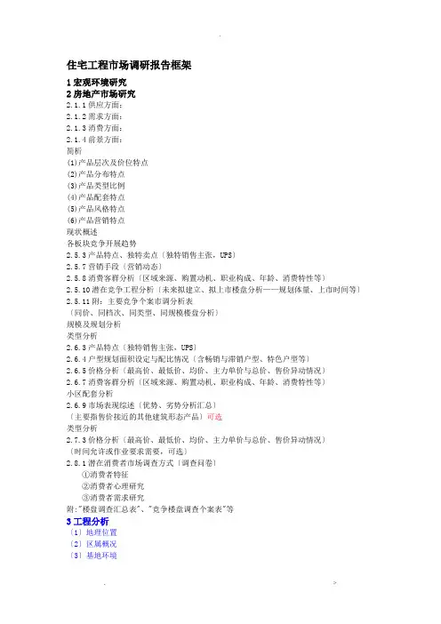 房地产住宅项目市场调研及定位报告框架