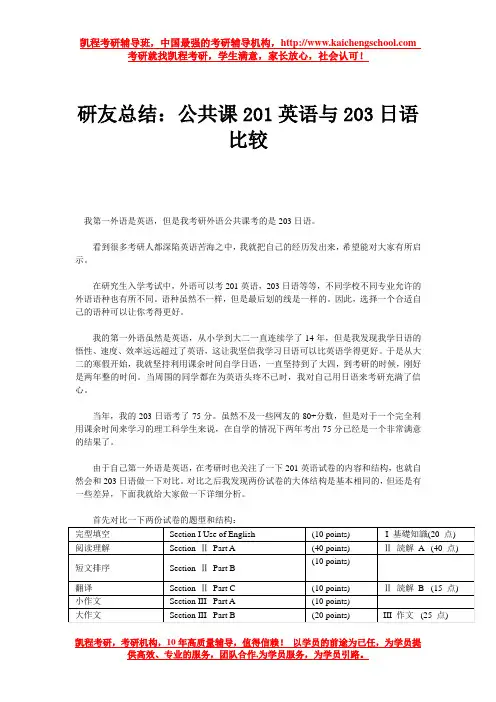 研友总结：公共课201英语与203日语比较