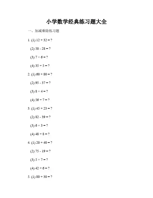 小学数学经典练习题大全