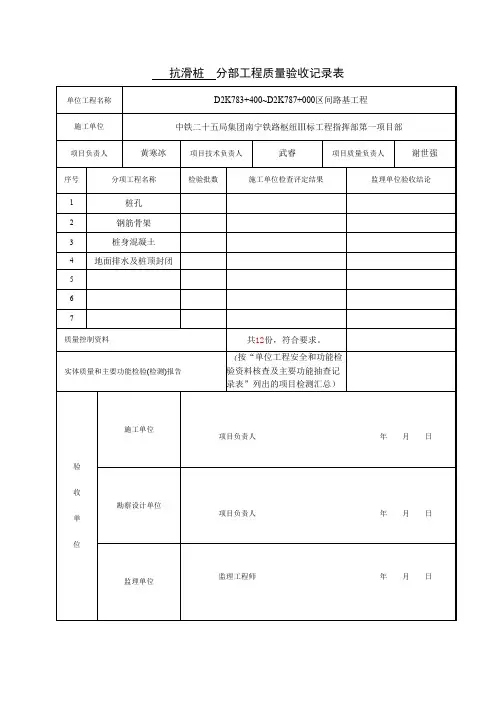 抗滑桩分部、分项工程质量验收记录表样表