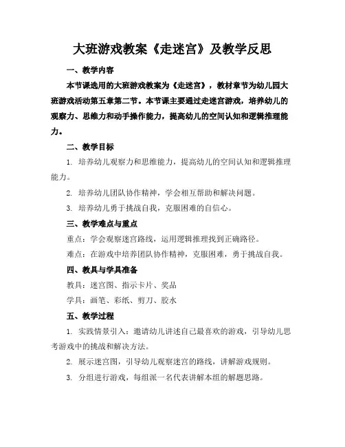 大班游戏教案《走迷宫》及教学反思
