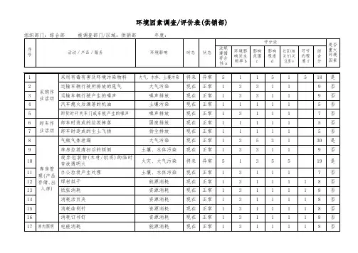环境因素调查评价表(供销部)
