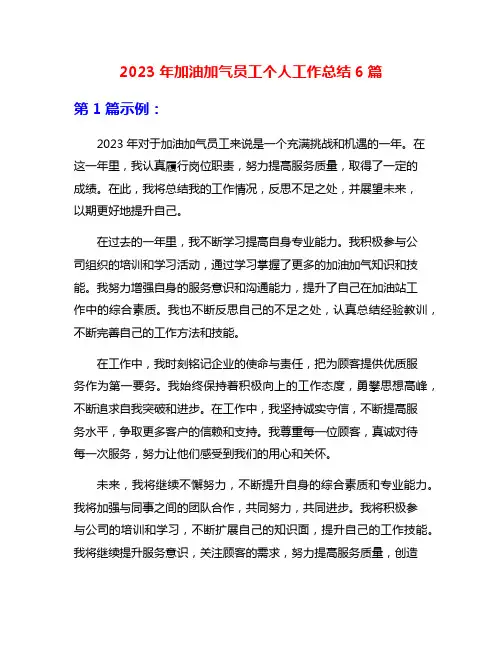 2023年加油加气员工个人工作总结6篇