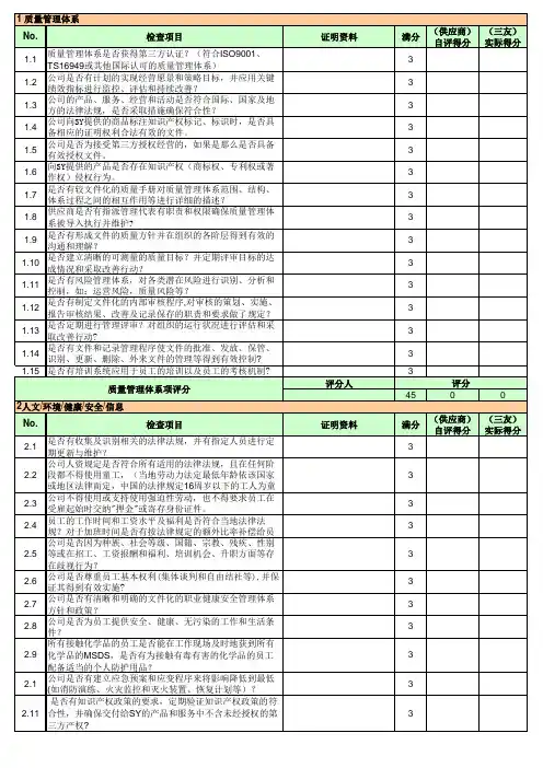 自查表-SY供应商ISO保证体系审核表