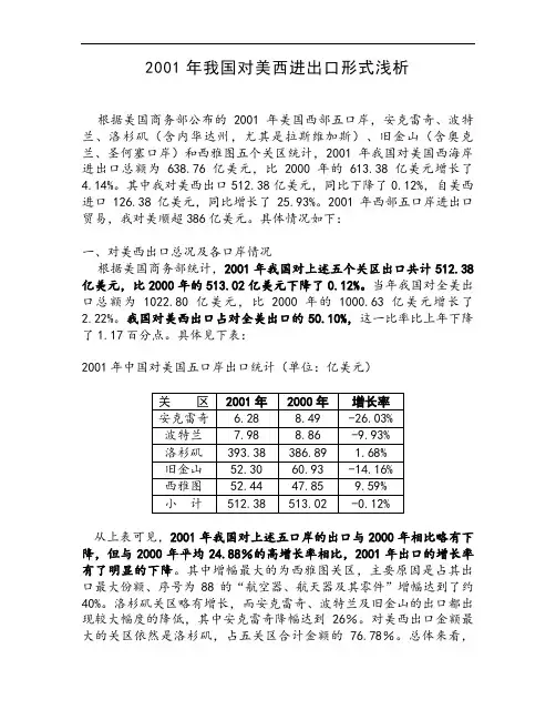 2001年我国对美西进出口形式浅析