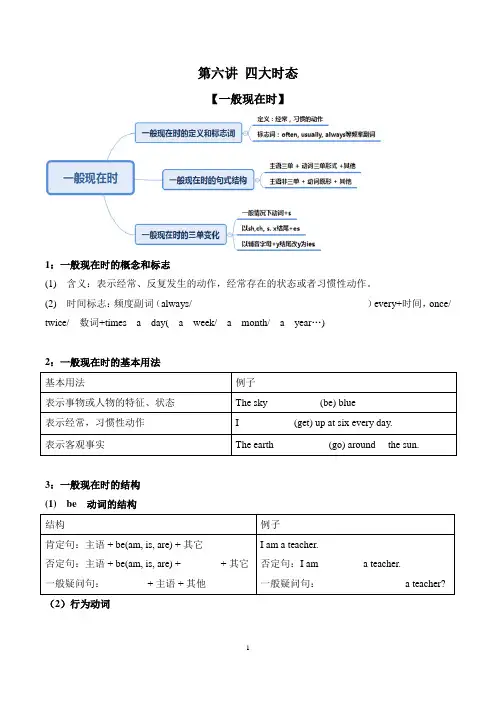 广东小升初英语专题教案讲义第六讲四大时态