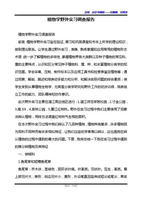 植物学野外实习调查报告